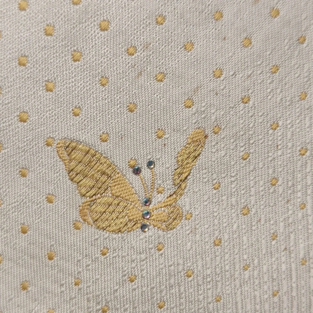 LEEUM Men Necktie OS Cream Gold Silk Blend Polka Dot Butterfly Luxury Formal